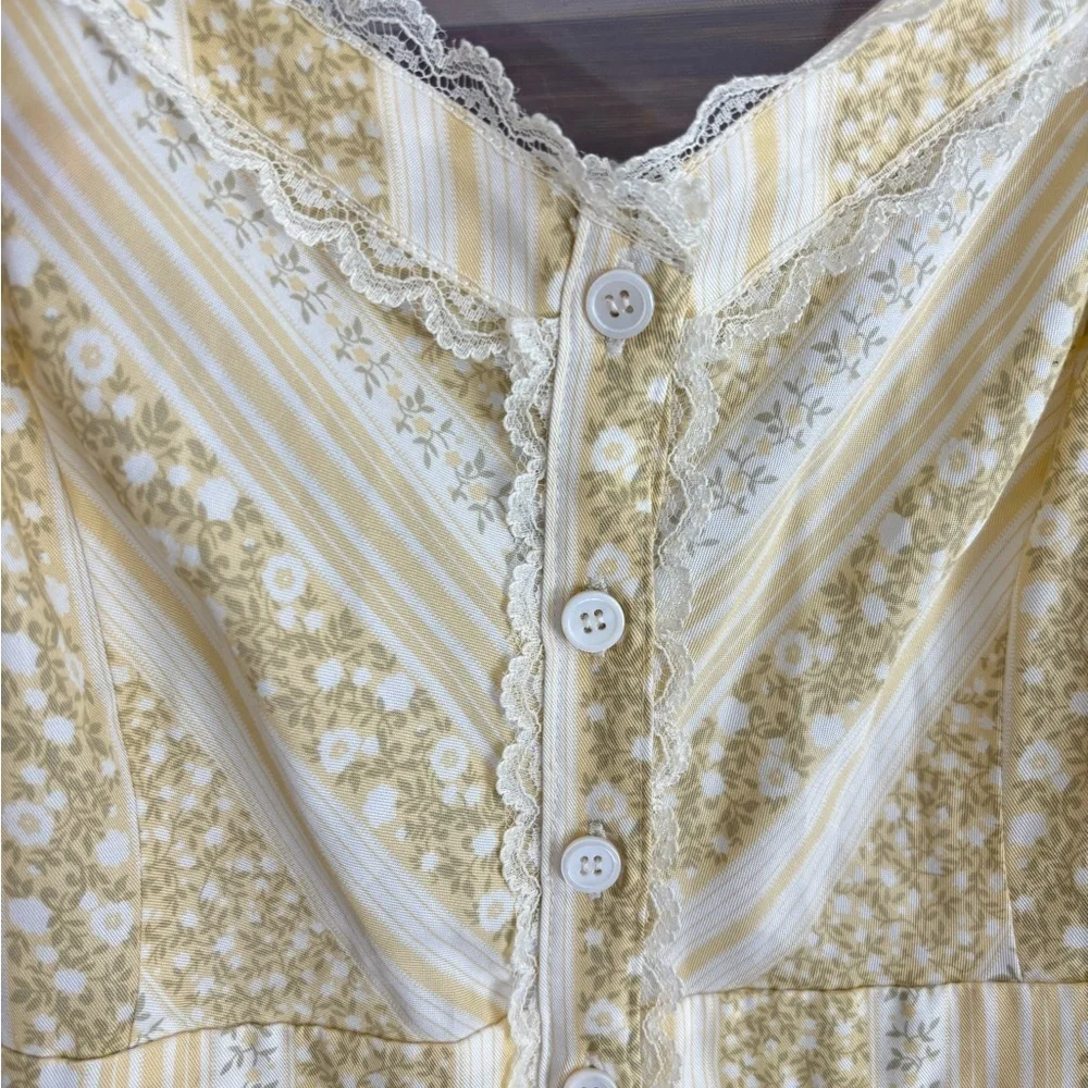 Reformation Midi Length Sandalwood Clara Yellow Floral Dress Lace Trim Sz 6 - Picture 5 of 11